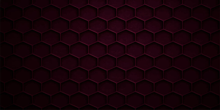 A dark red leather texture background featuring a black metallic hexagon grid pattern for a seamless carbon steel wallpaper design