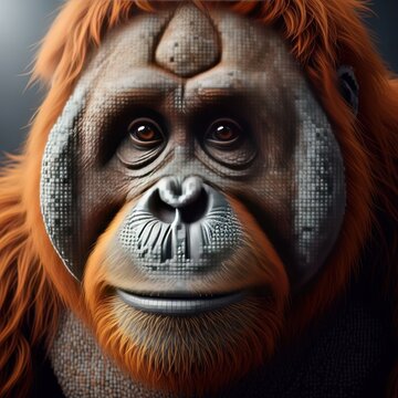 Close-up Orangutan Efek Piksel