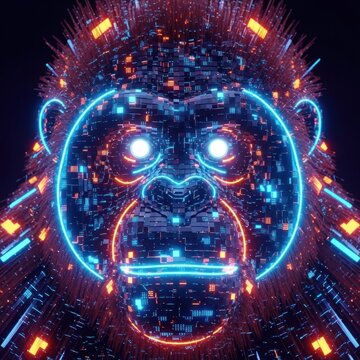 Wajah Orangutan Futuristik Neon