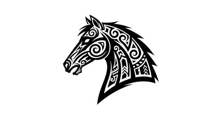 Obraz premium Tribal Horse Head Silhouette, Majestic Equine Warrior Art, Black and White