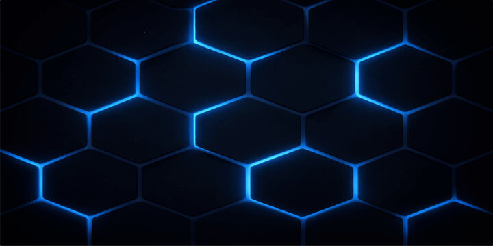 A seamless blue geometric pattern featuring a digital 3d honeycomb structure with hexagonal shapes and a metallic grid texture for a modern technology business backdrop