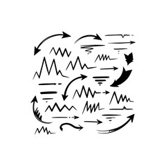 Fototapeta premium Black ink doodle collection of curved arrows zigzag lines and underline strokes Vector illustration