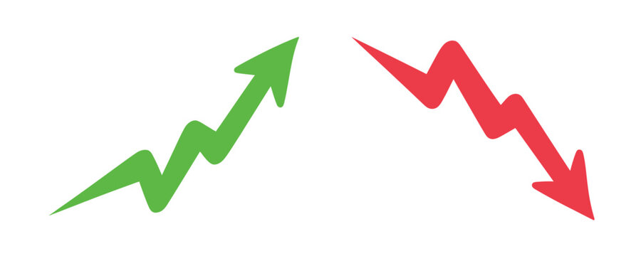 Green arrow pointing up and red arrow pointing down, representing growth and decline
