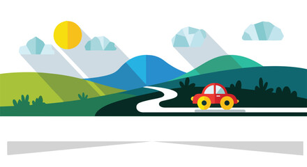 Fototapeta premium Red Car Driving on Winding Road.