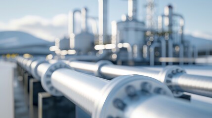 Fototapeta premium A carbon capture and storage facility in action, capturing CO2 emissions from industrial sources, with a focus on the infrastructure for transporting and storing captured carbon underground