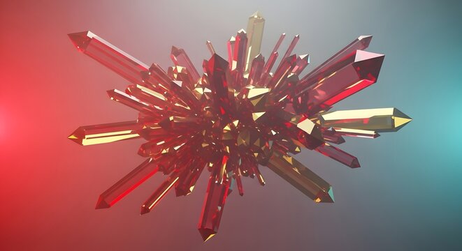 Abstract Crystal Formation with Red and Gold Hues