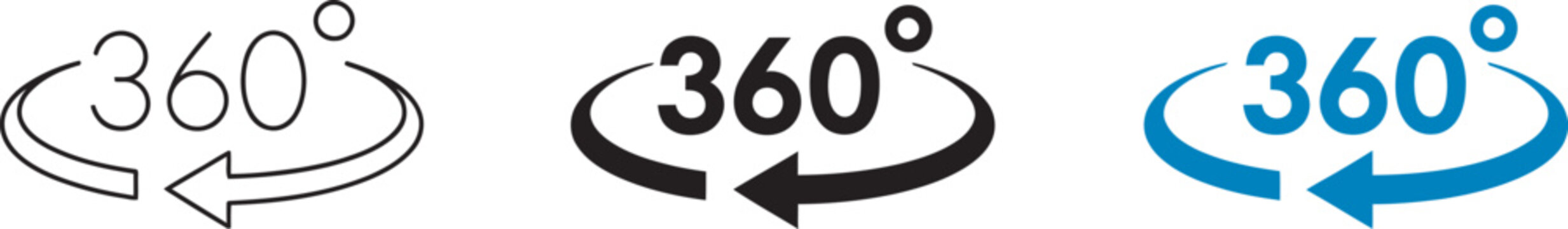 360 degree rotation icon, panoramic and virtual reality view symbol, interactive 3D rotation concept, minimal web design icon set