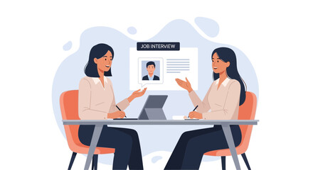 Fototapeta premium Job Interview: Two Women Discussing Candidate Resume on Screen