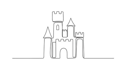Naklejka premium Minimalist single line drawing of a fairytale castle, elegant architectural design, white background