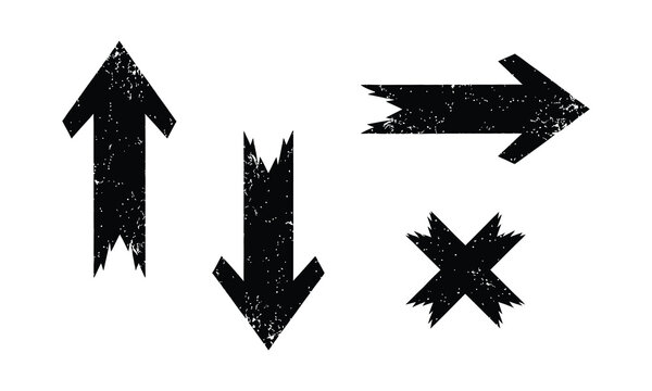 Grunge arrow set up down right and cross directions