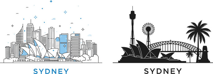 Sydney city skyline vector illustration with famous landmarks modern and silhouette style travel destination design isolated on white background © AntarChandra