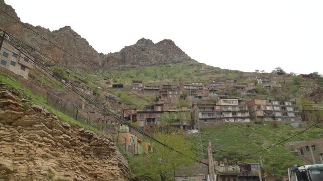 The Hauraman Valley with a typical Kurdish village in the Zagros Mountains. Kurdistan