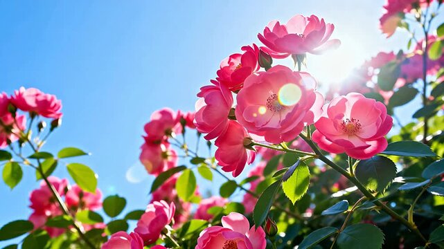 Pink roses in sunlight
