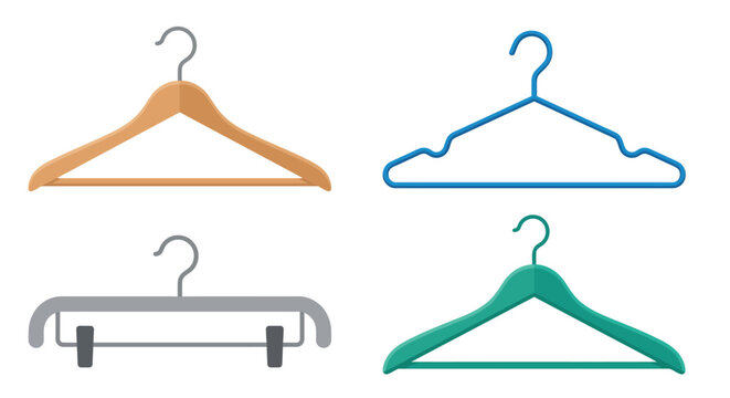 Four colorful clothes hangers displayed in a simple flat design arrangement