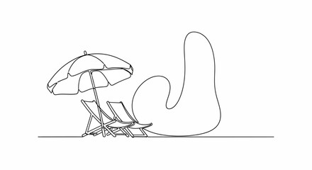 Obraz premium Summer vacation concept: beach chairs and umbrella on white background, abstract shape