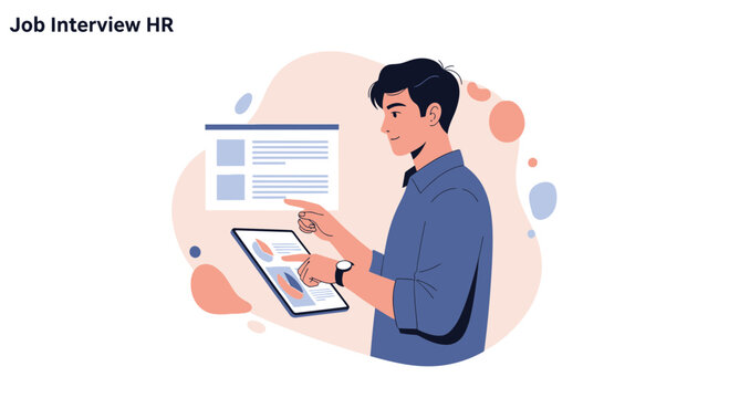 Man in Blue Shirt Using Tablet for Job Interview HR Analytics