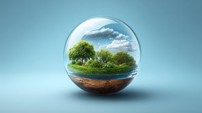 Miniature ecosystem inside a glass sphere. renewable energy sustainability green energy environment conservation recycle eco friendly clean energy