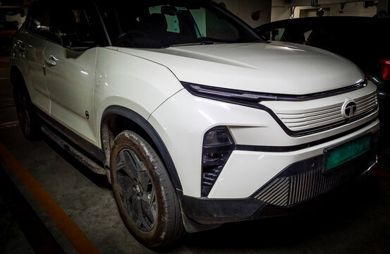 Tata Harrier EV, front view. Produced by TATA Motors, Tata group, Mumbai, Indian multinational automobile manufacturer. Third largest car manufacturer in India by sales. 