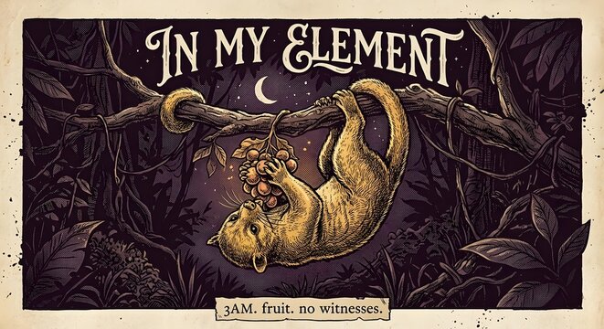 In My Element 3AM Fruit No Witnesses Kinkajou Midnight Funny Illustration
