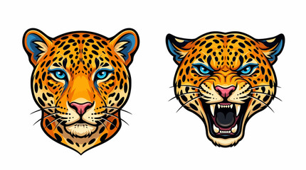 Fototapeta premium Cartoon leopard faces with different expressions