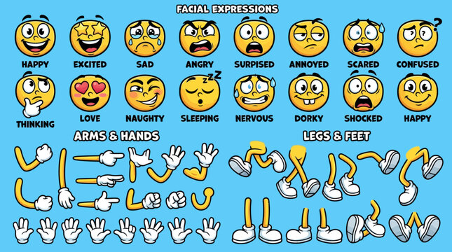 Emoji facial expressions and body parts for digital communication