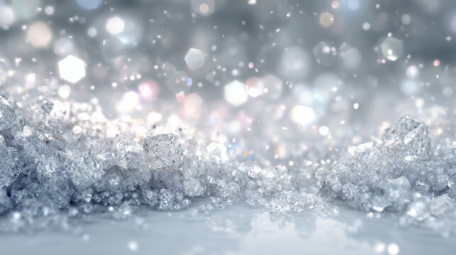 氷やダイヤモンドのように輝く結晶粒子が漂う幻想的な背景