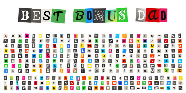 Ransom Note Alphabet Letters with Best Bonus Dad Message for Father's Day Card Design