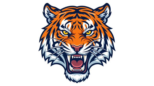 Fierce tiger head illustration with open mouth and sharp teeth