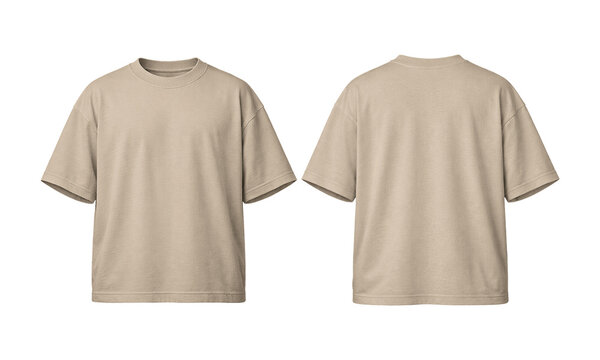 Boxy khaki tshirt with front and back view showcases modern, oversized fit. Suitable for fashion design, mockups, apparel product showcases.