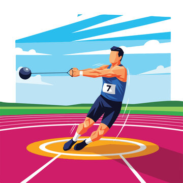 Man throwing shot put athletic event.