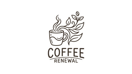 Fototapeta premium Coffee Cup Logo with Leaves and Steam