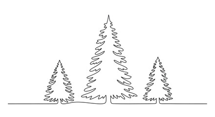 Obraz premium Minimalist line art of pine trees forest in a continuous one line drawing style
