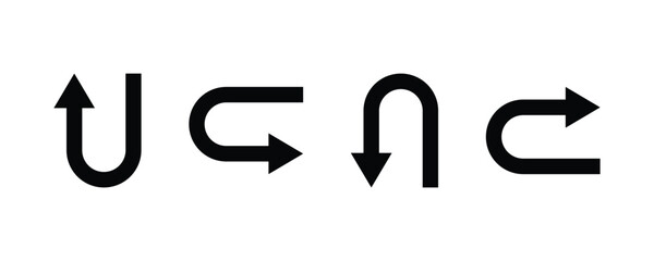 Return arrow icon. Simple go back sign vector. u turn shape pointer vector icon. Undo icon set. Send back icon collection © Khuki