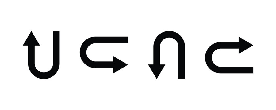 Return arrow icon. Simple go back sign vector. u turn shape pointer vector icon. Undo icon set. Send back icon collection