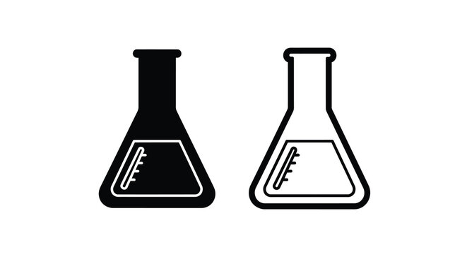 Two conical flasks one filled and one empty in black and white