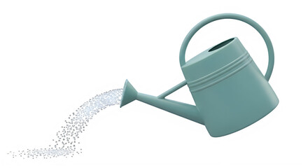 Obraz premium A light blue watering can pouring white fertilizer or seeds on a black background
