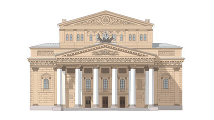 Obraz premium Detailed architectural illustration of the Bolshoi Theatre facade in Moscow featuring classical Greek columns.