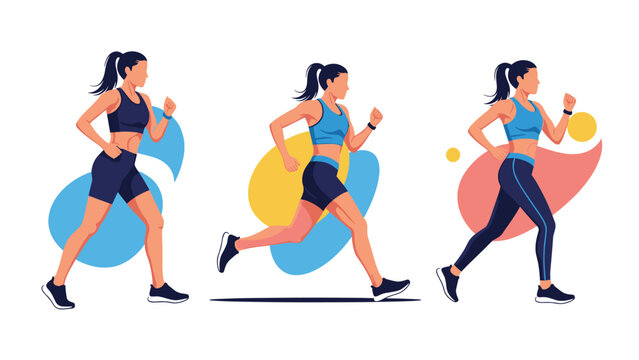 Female athletes shown in a sequence of running movements to illustrate proper form and fitness motivation.