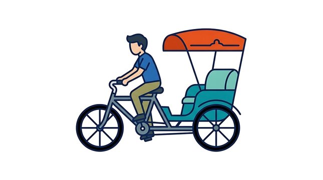 Man riding tricycle bicycle taxi.