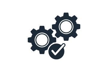 Fototapeta premium Dark blue gears with check mark on white background