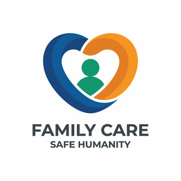 A heartwarming logo depicting a protective heart around a person, emphasizing care for family and humanity, suitable for healthcare and social service organizations.