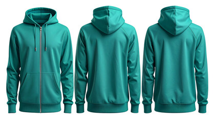 Teal puffer jacket displayed in three different angles for a full view Vector © MDSAJU