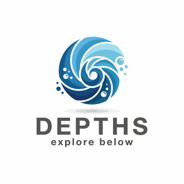 This dynamic logo showcases a spiraling wave, representing depth and exploration, perfect for brands focusing on adventure, exploration, or marine themes.