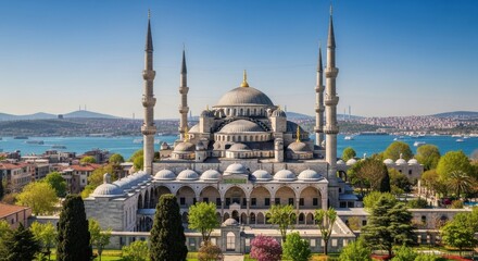 Naklejka premium Blue sky view of sultan ahmed and hagia sophia in istanbul