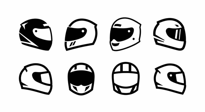 Helmet Icons Set for Motorcycle Racing and Sports Safety Equipment Graphic Design