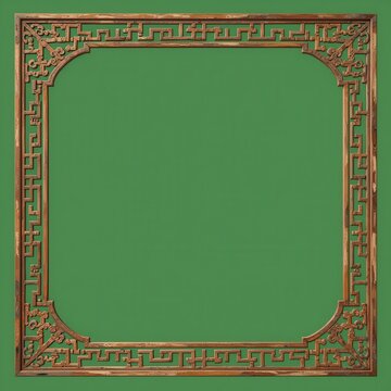 Detailed Wooden Frame with Intricate Geometric and Floral Patterns, Suitable for Photo, Art, or Document Borders in Traditional or Decorative Style.