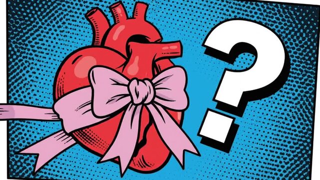 Heart with a Pink Bow Pop Art Concept for Health and Medical Awareness with a Question Mark on a Dotted Blue Background