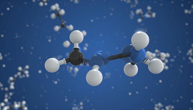 Methane molecule 3D model with tetrahedral geometry on blue gradient