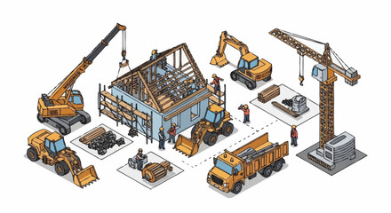 Construction site with heavy machinery and building under development. © Nabih