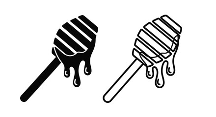Two honey dippers with dripping honey a striking black silhouette © SAKINA
